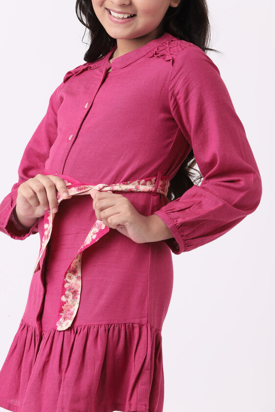 Magenta Solid Flounce Dress, Magenta, image 5